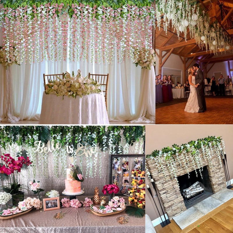 DearHouse Artificial Fake Wisteria Vine Ratta Hanging Garland Silk Flowers String Home Party Wedding Decor (White, 12 Pack - Per Piece 3.6 Feet ) - Image 4
