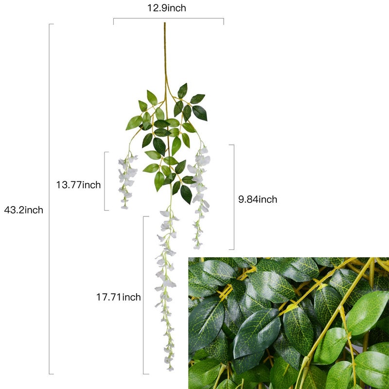 DearHouse Artificial Fake Wisteria Vine Ratta Hanging Garland Silk Flowers String Home Party Wedding Decor (White, 12 Pack - Per Piece 3.6 Feet ) - Image 5