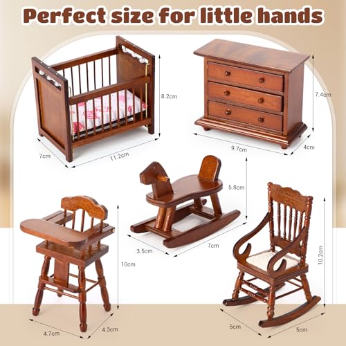 Silipull 5 Pcs 1 12 Scale Wooden Dollhouse Furniture Set Miniature Wood Bedroom Furniture Wooden Dollhouse Accessories Encourage Creative and Imaginative Play for Kid Miniature Bathroom Wood Color - Image 5