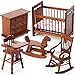 Silipull 5 Pcs 1 12 Scale Wooden Dollhouse Furniture Set Miniature Wood Bedroom Furniture Wooden Dollhouse Accessories Encourage Creative and Imaginative Play for Kid Miniature Bathroom Wood Color - Image 2