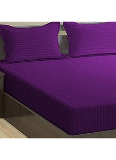 Trance Home Linen Trance Home Linen 100% Cotton 78x72 inch King Fitted 200TC Satin Stripe Elastic Fitted Bedsheet | Bedroom Hotels Daily Use Fitted Bedspread with 2 Pillow Covers (78"x72" | 6.5x6 feet, Dark Purple)  - Image 2