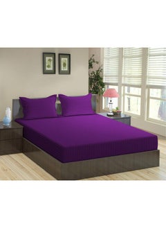 Trance Home Linen Trance Home Linen 100% Cotton 78x72 inch King Fitted 200TC Satin Stripe Elastic Fitted Bedsheet | Bedroom Hotels Daily Use Fitted Bedspread with 2 Pillow Covers (78"x72" | 6.5x6 feet, Dark Purple)  - Image 1