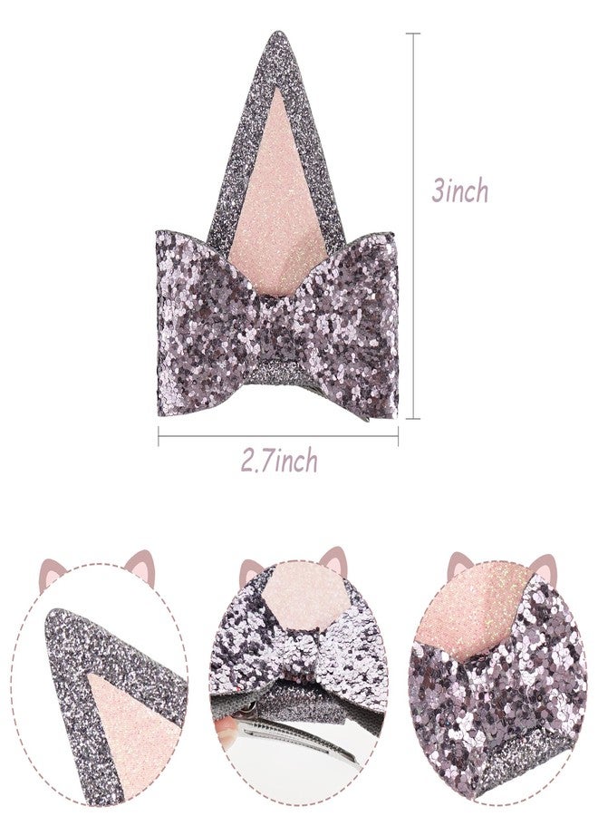 BBTDIN Cat Ears Hair Clips Baby Girls Dog Ear Sequins Clip Cat Ear Hair Pins Dog Ear Bow Hair Clips BBW02 (Black) - Image 3