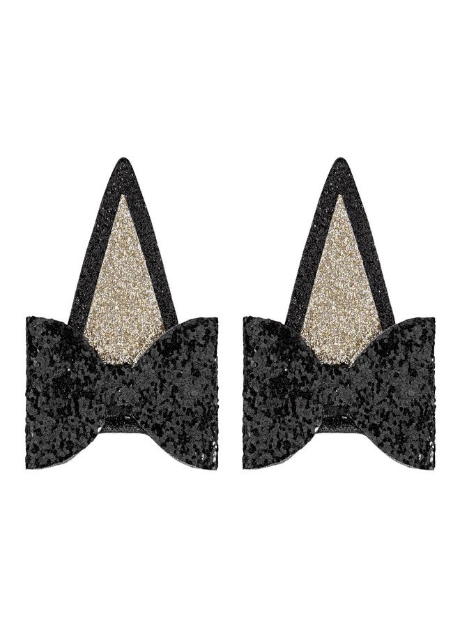 BBTDIN Cat Ears Hair Clips Baby Girls Dog Ear Sequins Clip Cat Ear Hair Pins Dog Ear Bow Hair Clips BBW02 (Black) - Image 2