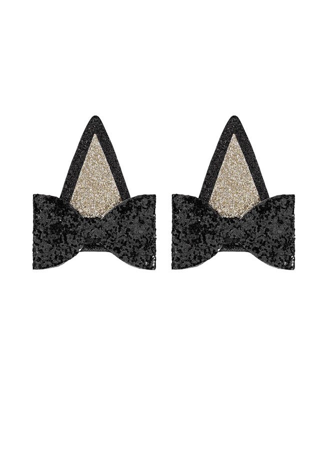 BBTDIN Cat Ears Hair Clips Baby Girls Dog Ear Sequins Clip Cat Ear Hair Pins Dog Ear Bow Hair Clips BBW02 (Black) - Image 1