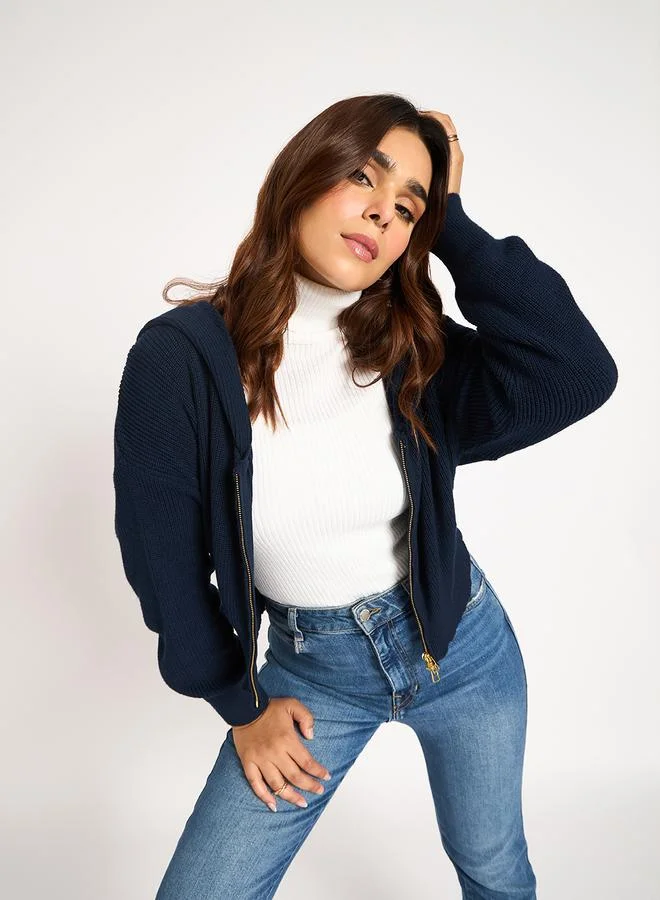 Femmella  Blue Crop Zip-Up Jacket for Women | Best Price UAE