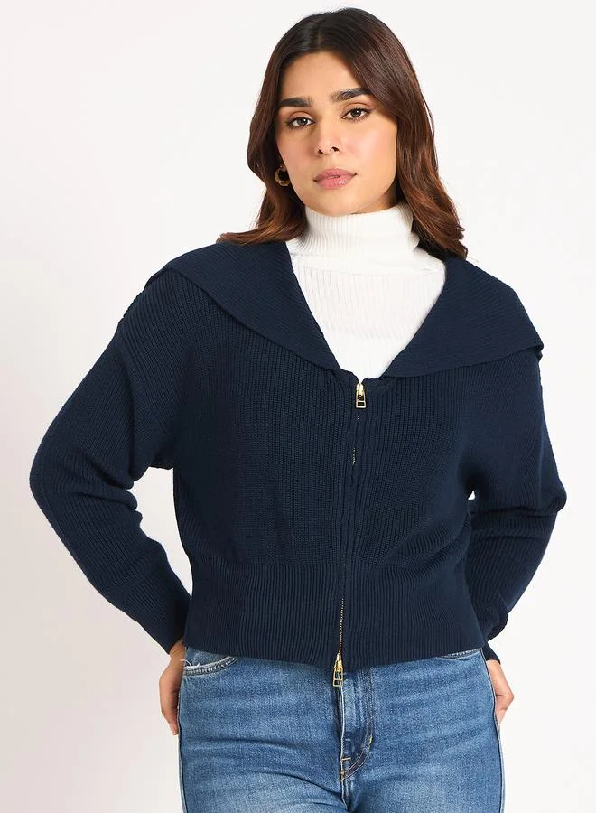 Femmella Blue Crop Zip-Up Jacket
