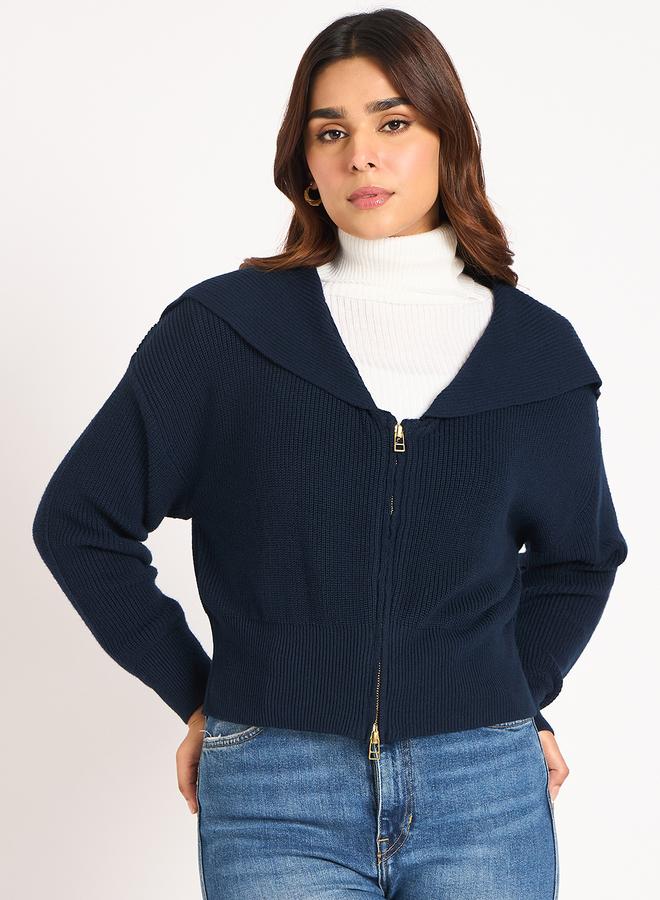 Femmella Blue Crop Zip-Up Jacket - Image 1