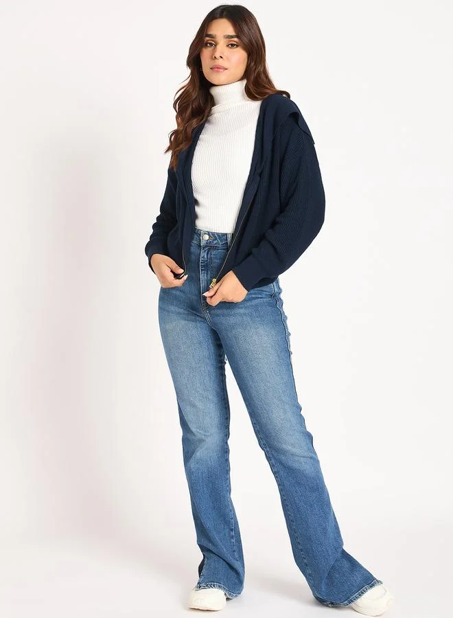 Femmella  Blue Crop Zip-Up Jacket for Women | Best Price UAE