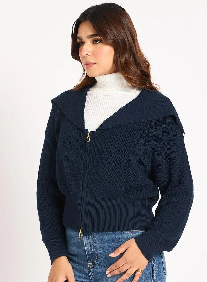 Femmella Blue Crop Zip-Up Jacket