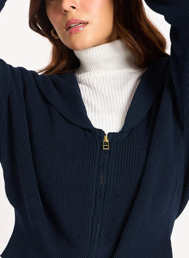 Femmella  Blue Crop Zip-Up Jacket for Women | Best Price UAE