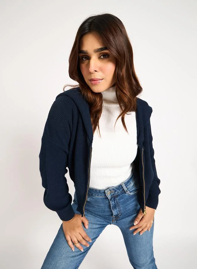 Femmella  Blue Crop Zip-Up Jacket for Women | Best Price UAE
