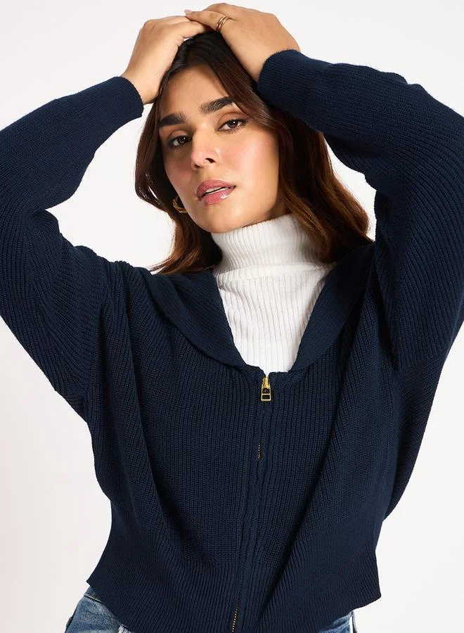 Femmella  Blue Crop Zip-Up Jacket for Women | Best Price UAE