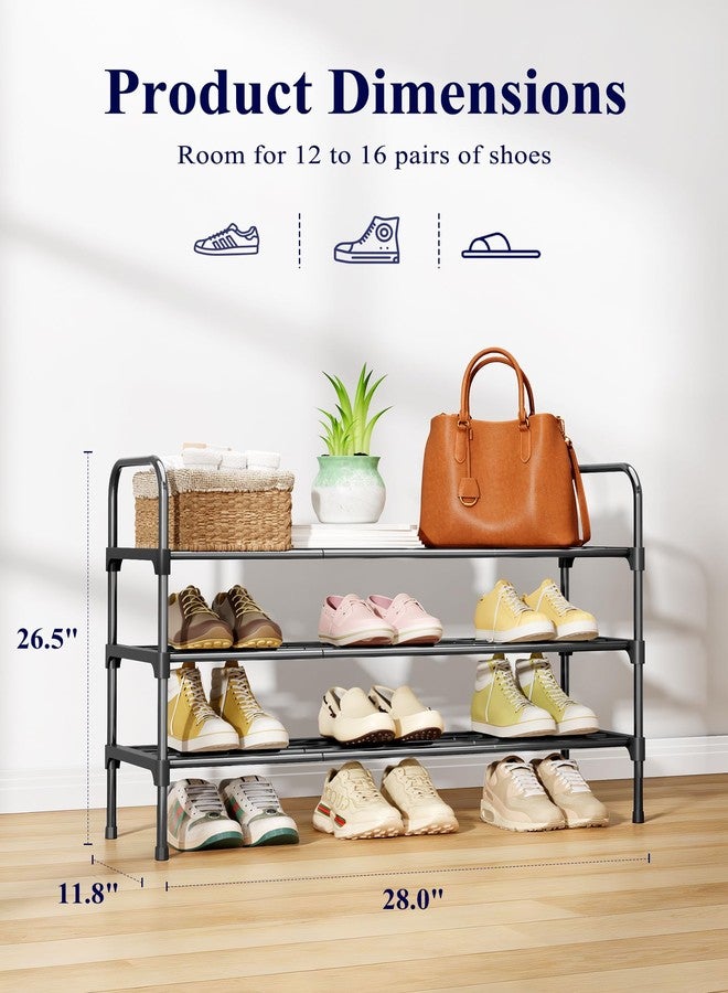 Kitsure Shoe Rack - 3-Tier Space-Saving Shoe Organizer & Shoe Shelf with Handle, Easy Assembly, Sturdy Metal Shoe Rack for Closet, Entryway, Bedroom, 28.0" x 11.8" x 25.6", Black - Image 2