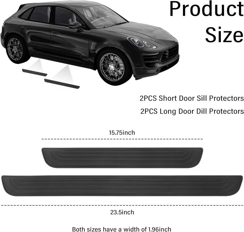 carleef 4PCS Car Door Sill Protector,Anti-Scratch Rubber Car Door Protector Edge Guards for Door Steps,Universal Waterproof Door Threshold Strips Exterior Accessories for Car Truck SUV (Black, Width 1.96") - Image 2