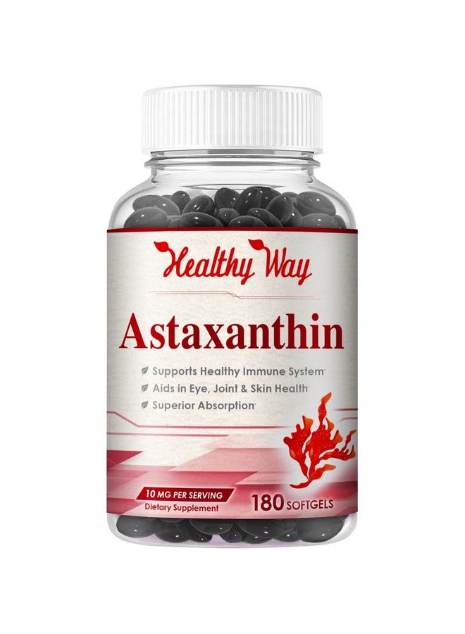 HealthyWayRx مكمل أستازانتين سهل الامتصاص - 10 ملغ أستازانتين من الطحالب الدقيقة هايماتوكوكوس بلوفياليس لدعم صحة الجلد والمفاصل والعين - غني بمضادات الأكسدة والكاروتينات (180 حصة) - Image 1