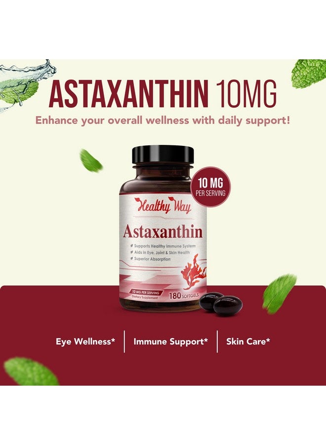 HealthyWayRx مكمل أستازانتين سهل الامتصاص - 10 ملغ أستازانتين من الطحالب الدقيقة هايماتوكوكوس بلوفياليس لدعم صحة الجلد والمفاصل والعين - غني بمضادات الأكسدة والكاروتينات (180 حصة) - Image 4