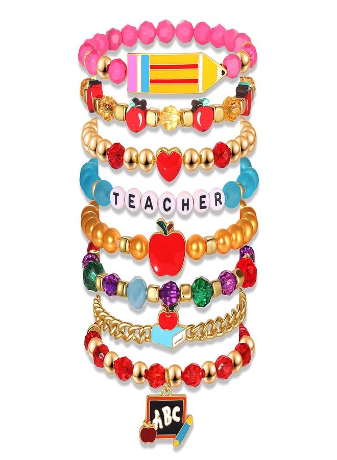 BVGA Teacher Bracelets for Women Pencil Book ABC Beaded Bracelets Teacher Appreciation Gifts Back to School Outfits Jewelry Accessories (Style A) - Image 1