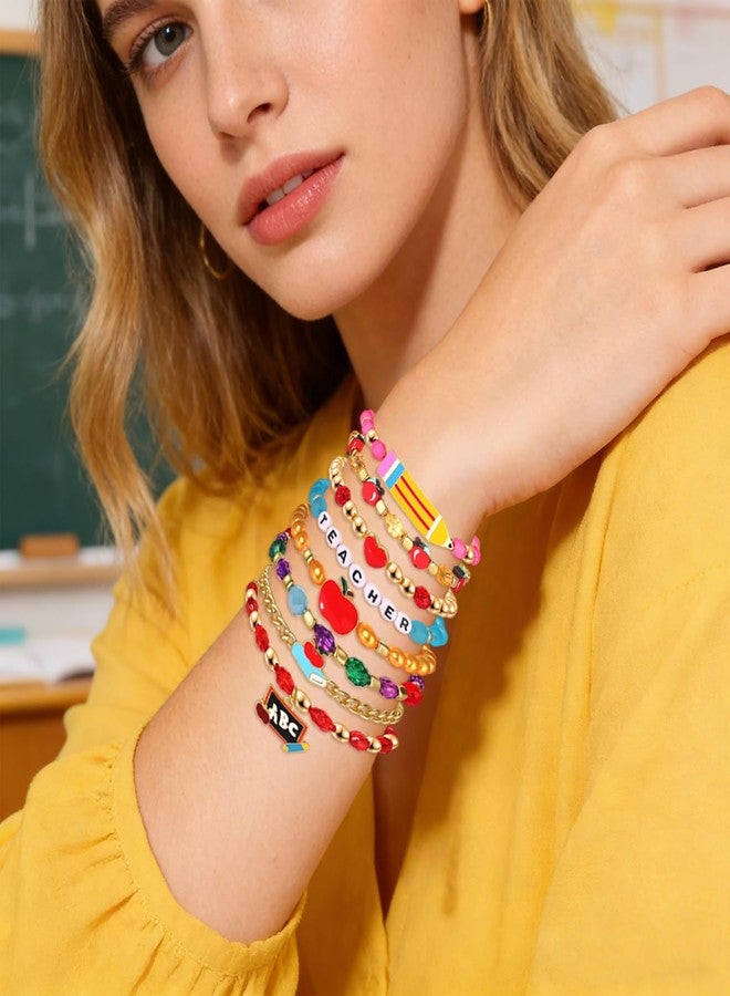 BVGA Teacher Bracelets for Women Pencil Book ABC Beaded Bracelets Teacher Appreciation Gifts Back to School Outfits Jewelry Accessories (Style A) - Image 2