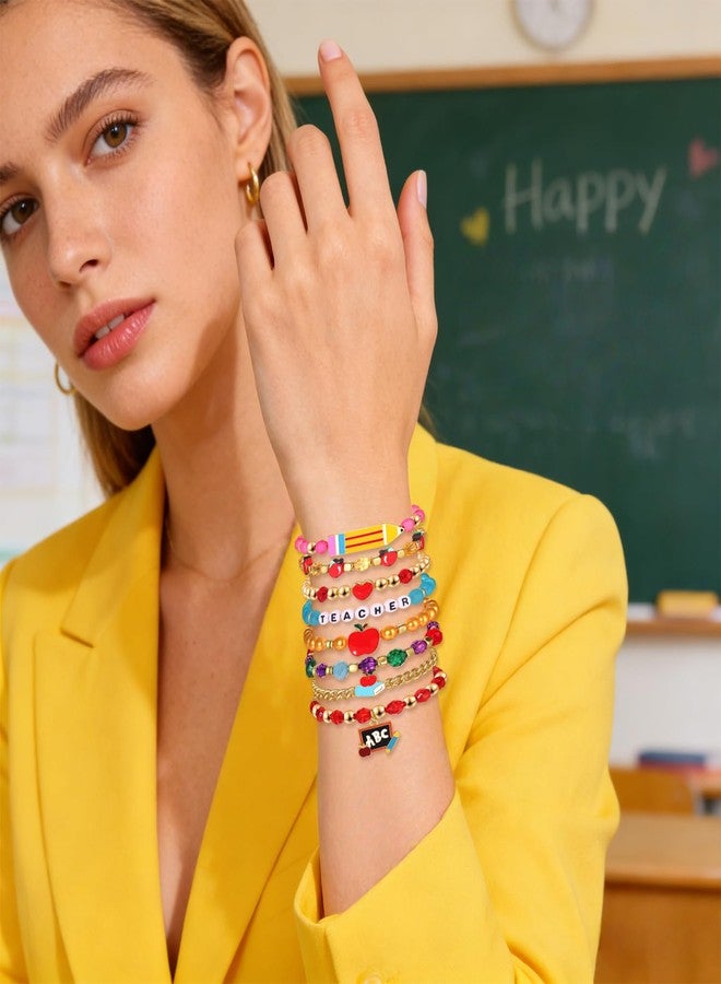 BVGA Teacher Bracelets for Women Pencil Book ABC Beaded Bracelets Teacher Appreciation Gifts Back to School Outfits Jewelry Accessories (Style A) - Image 3