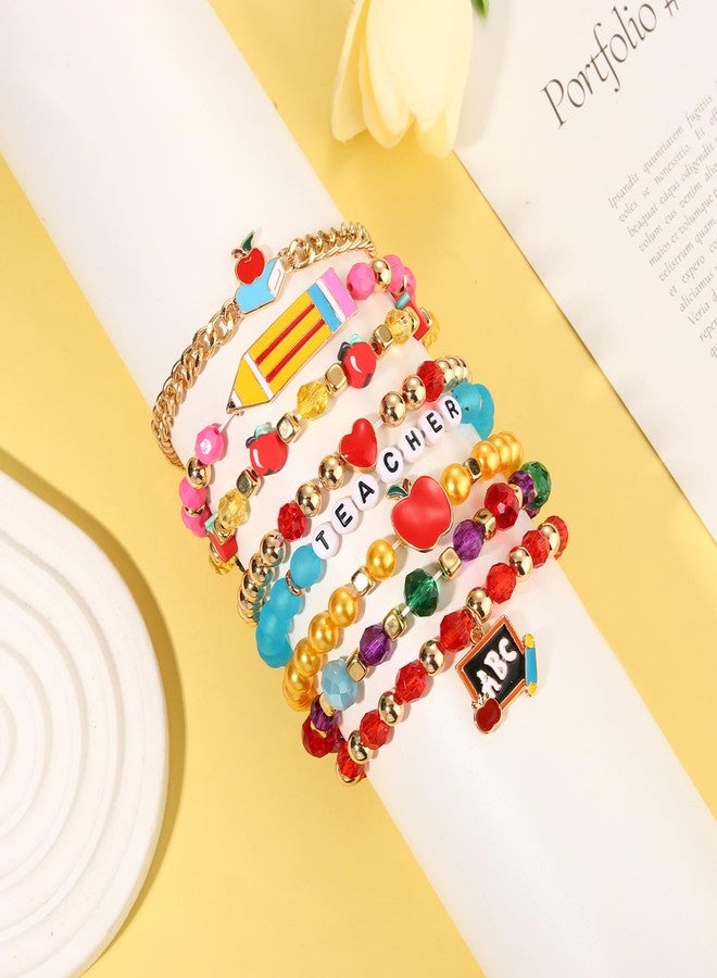 BVGA Teacher Bracelets for Women Pencil Book ABC Beaded Bracelets Teacher Appreciation Gifts Back to School Outfits Jewelry Accessories (Style A) - Image 5