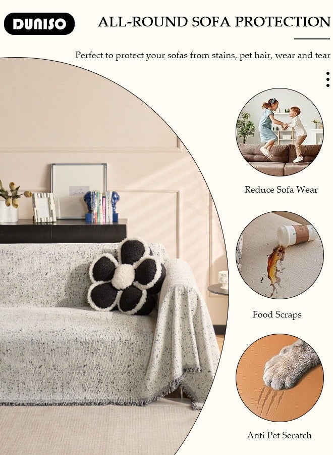 DUNISO غطاء أريكة شنيلا مزدوج الجوانب، غطاء أريكة أنيق، تصميم طباعة خطية، منشفة أريكة شنيلا مزدوجة الجوانب، غطاء أريكة شنيلا لأربعة مواسم متاح على الجانبين (130*180 سم) - Image 4