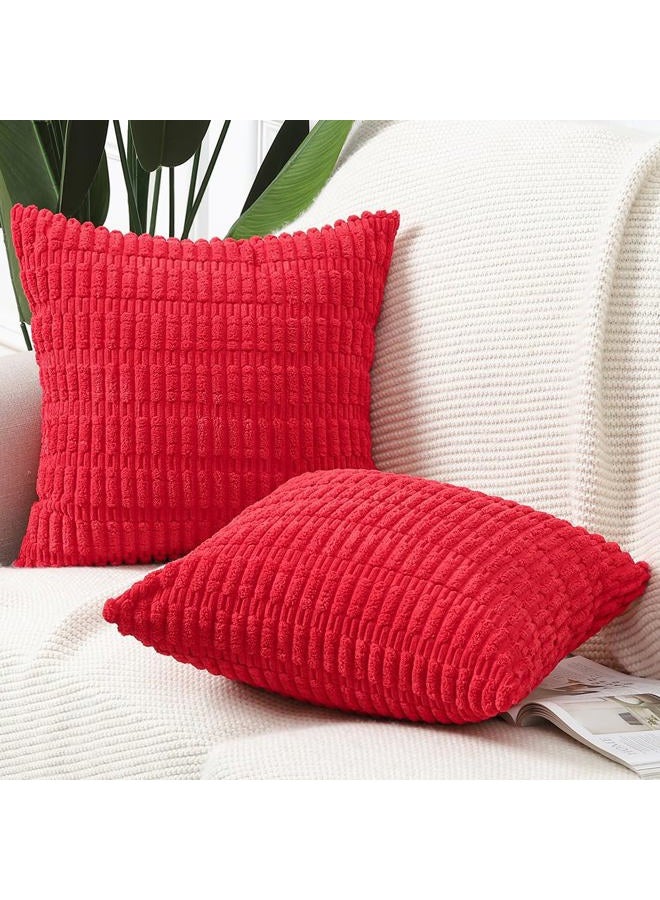 Madizz Set of 2 Corduroy Striped Boho Cushion Covers Decorative Soft Cushion Cover for Sofa Bedroom Red 45x45cm - Image 2