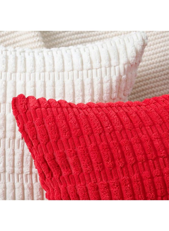 Madizz Set of 2 Corduroy Striped Boho Cushion Covers Decorative Soft Cushion Cover for Sofa Bedroom Red 45x45cm - Image 3