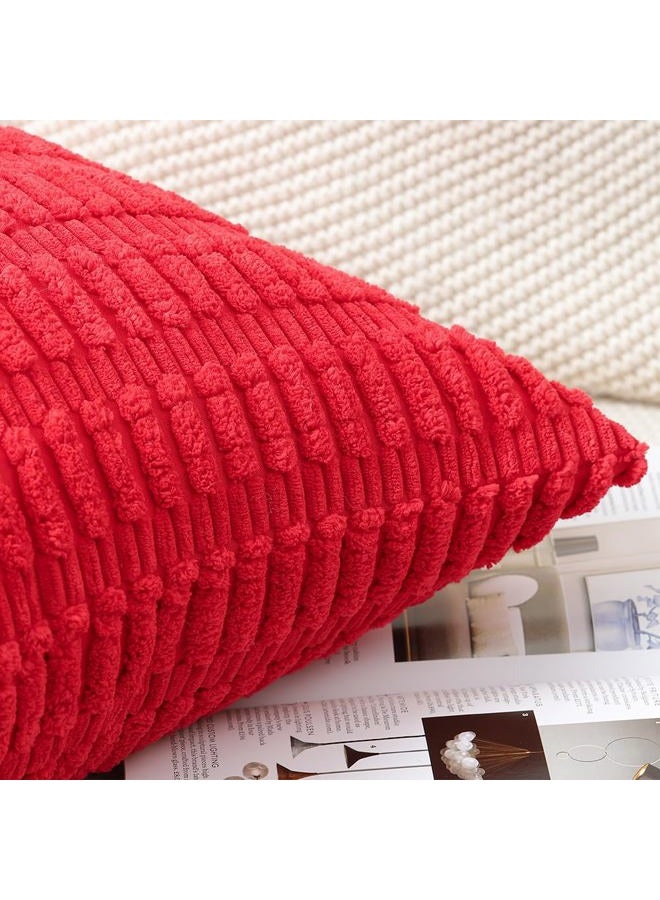 Madizz Set of 2 Corduroy Striped Boho Cushion Covers Decorative Soft Cushion Cover for Sofa Bedroom Red 45x45cm - Image 4
