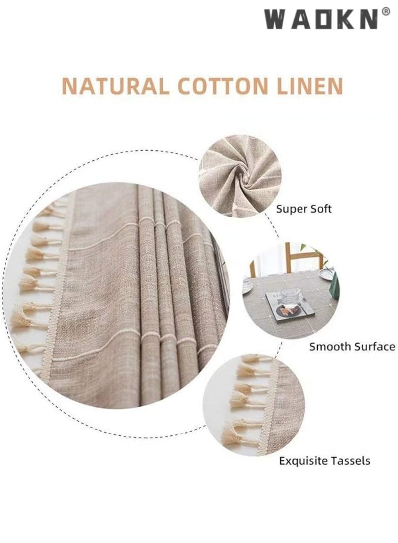 WAOKN Deep Dream Tablecloths, Embroidered Checkered Table Cloth Cotton Linen Wrinkle Free Anti-Fading Table Cover Decoration for Kitchen Dinning Party Christmas, 55 x 55 Inch - Brown - Image 3