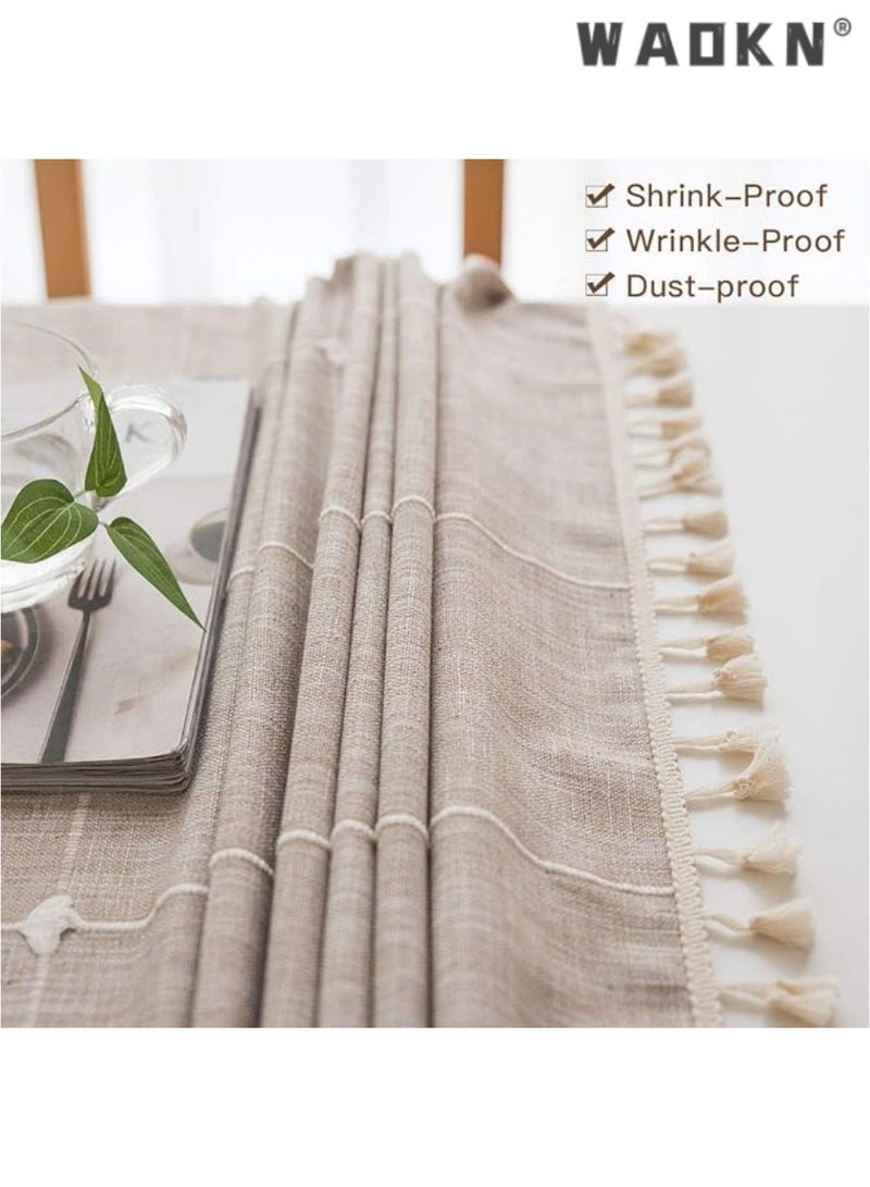 WAOKN Deep Dream Tablecloths, Embroidered Checkered Table Cloth Cotton Linen Wrinkle Free Anti-Fading Table Cover Decoration for Kitchen Dinning Party Christmas, 55 x 55 Inch - Brown - Image 2