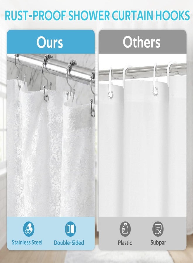 Nesphy Lace Shower Curtain with Liner Set, White 3-in-1 Shower Curtain with Attached Valance, Floral Vintage Sheer Scalloped French Country Bathroom Decor, Includes 12 Stainless Steel Hooks, 72 x 72 - Image 4