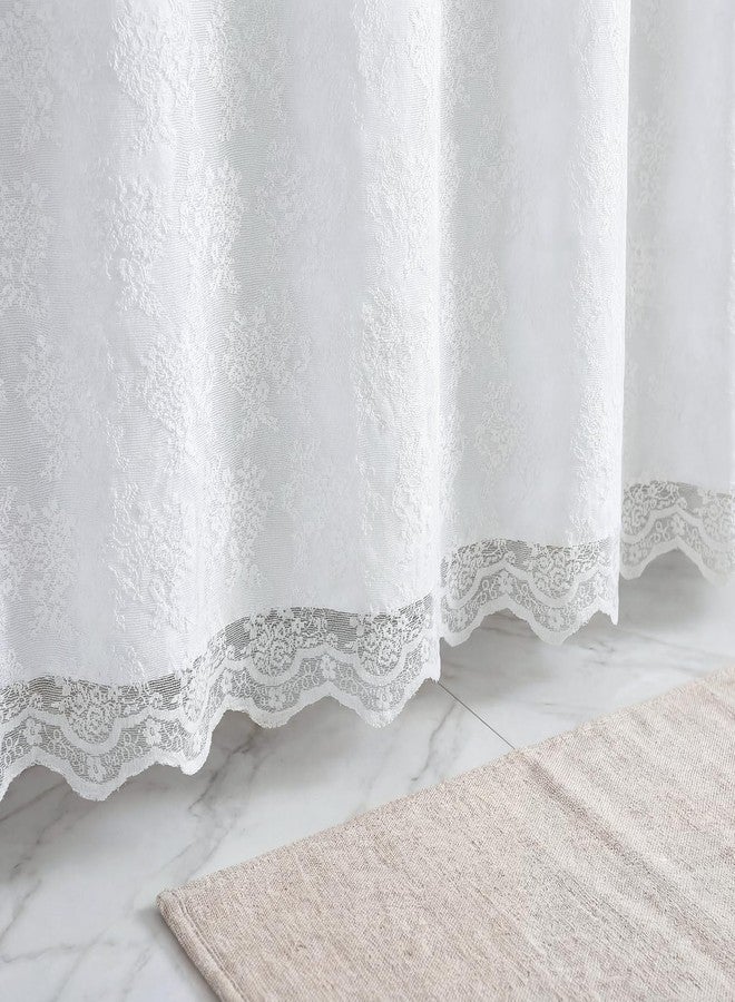 Nesphy Lace Shower Curtain with Liner Set, White 3-in-1 Shower Curtain with Attached Valance, Floral Vintage Sheer Scalloped French Country Bathroom Decor, Includes 12 Stainless Steel Hooks, 72 x 72 - Image 5