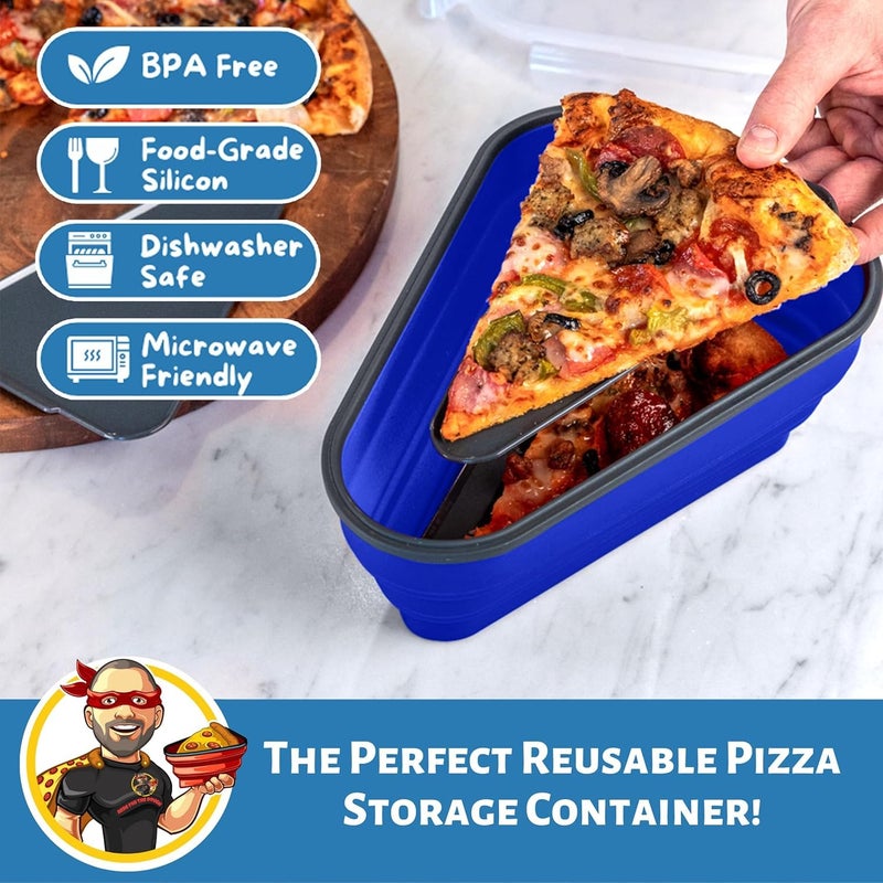 PIZZA PACK The Perfect Pizza Packâ„¢ - Reusable Pizza Storage Container with 5 Microwavable Serving Trays - BPA-Free Adjustable Pizza Slice Container to Organize & Save Space, Blue - Image 2