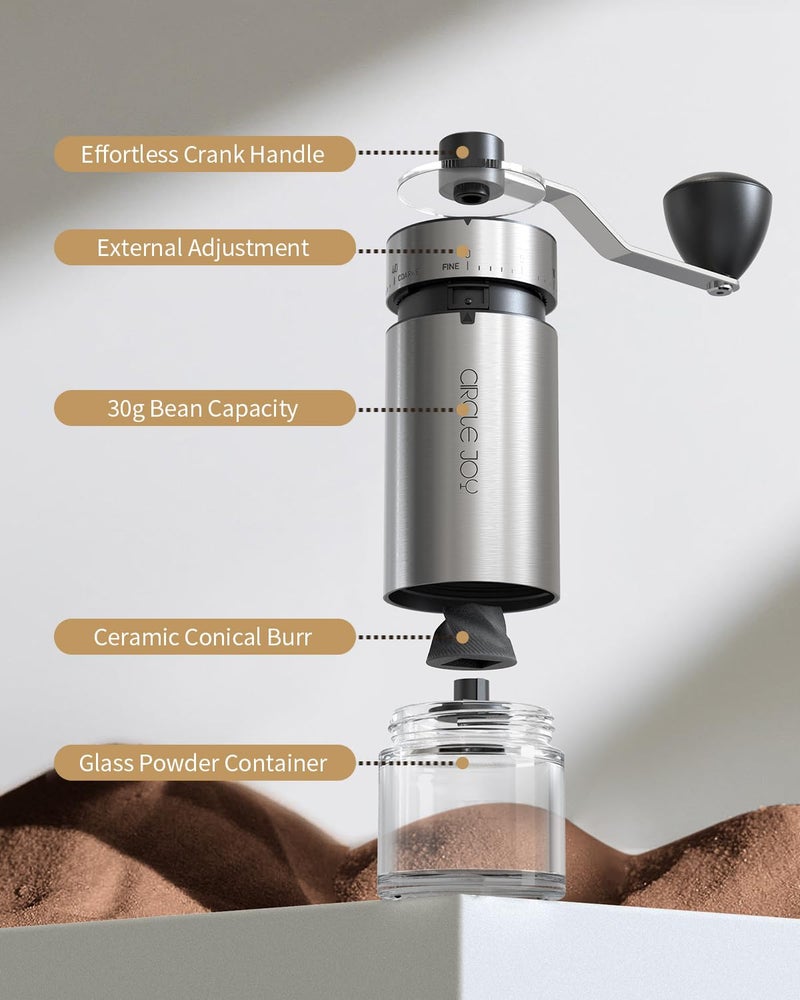 CircleJoy CIRCLE JOY Manual Coffee Grinder with 40 External Adjustable Settings and Ceramic Conical Burr, Portable Stainless Steel Hand Coffee Grinder for Camping, Travel and Espresso - Image 5