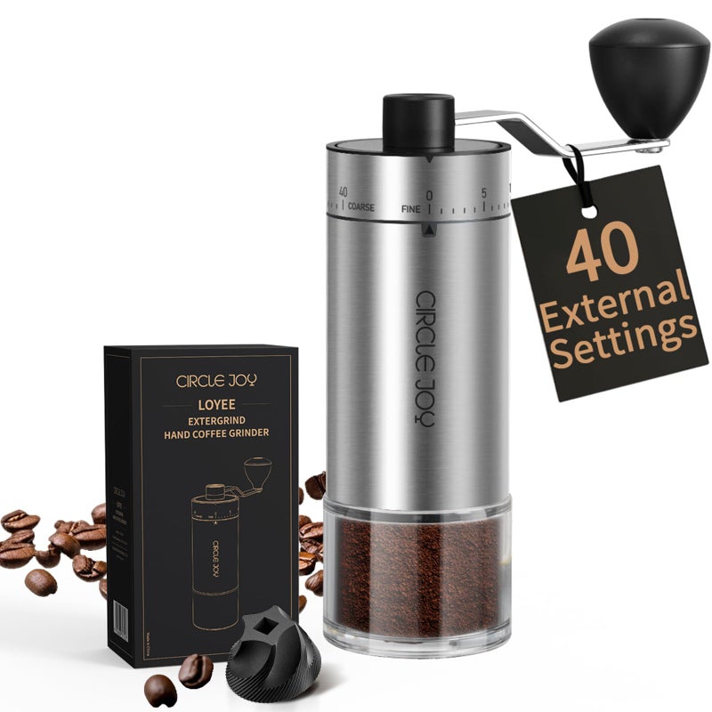CircleJoy CIRCLE JOY Manual Coffee Grinder with 40 External Adjustable Settings and Ceramic Conical Burr, Portable Stainless Steel Hand Coffee Grinder for Camping, Travel and Espresso - Image 1