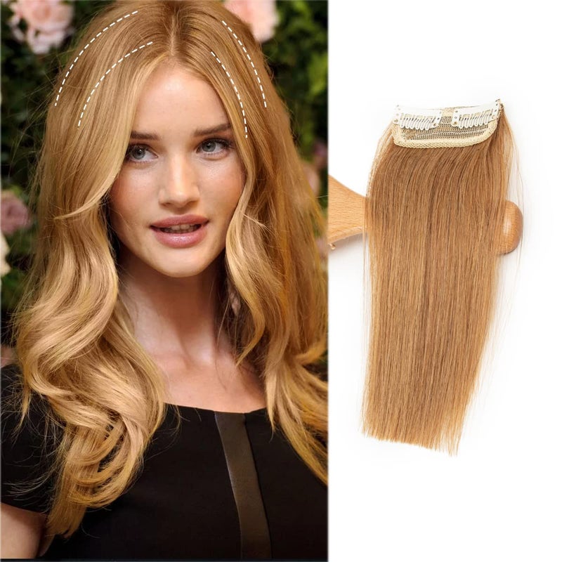 FEIPRO Real Remy Human Hair Clip in Hair Extensions Short Straight Thick Double Weft One Piece Hair Pieces for Thinning Hair Invisible Hairpin Increase Women Men Hair Volume 8 Inch27 Dark Blonde