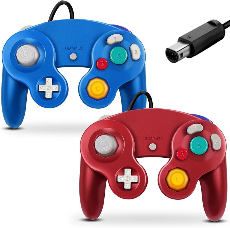FIOTOK Gamecube Controller, Classic Wired Controller for Wii Nintendo Gamecube (Red & Blue) - Image 1