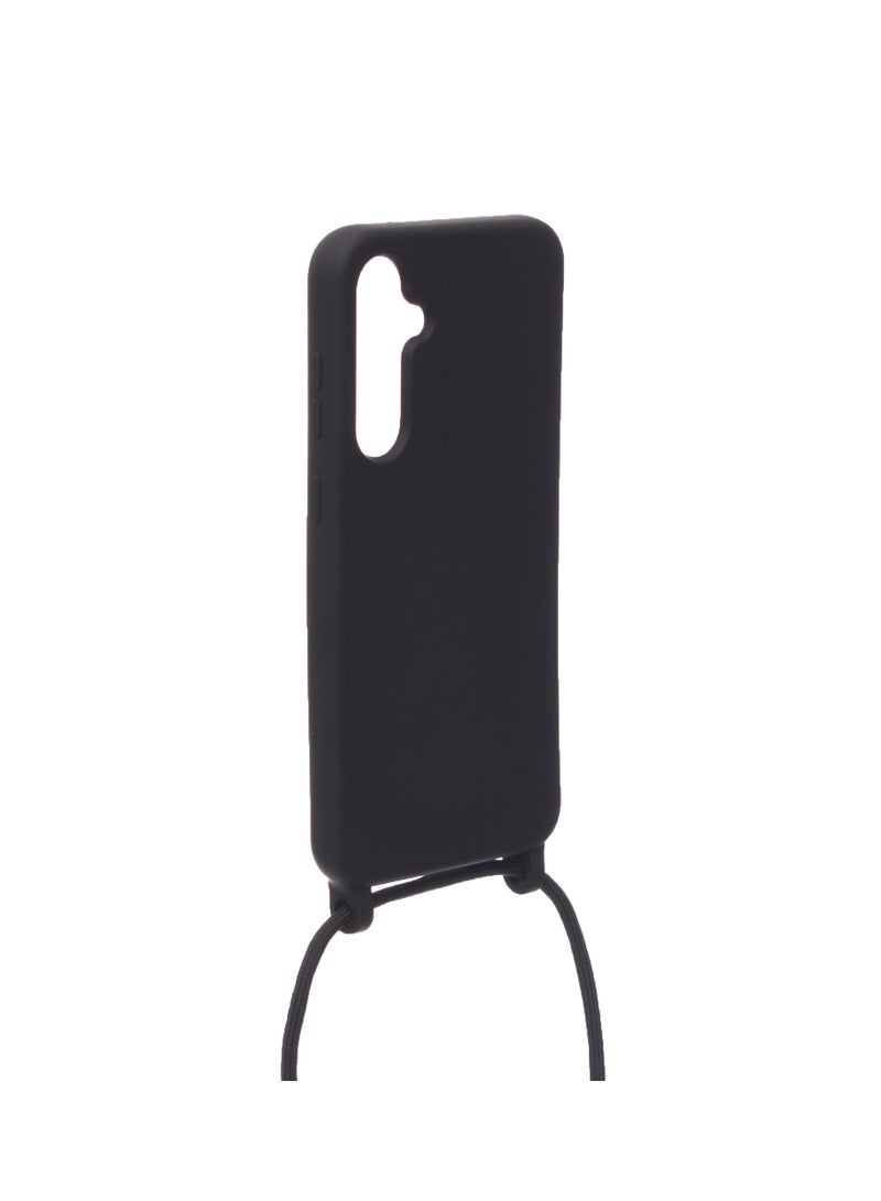 Silicone Back Phone Protection Cover With Fabric Strap And Safety Edges For Samsung Galaxy S23 FE - Black  - Image 3