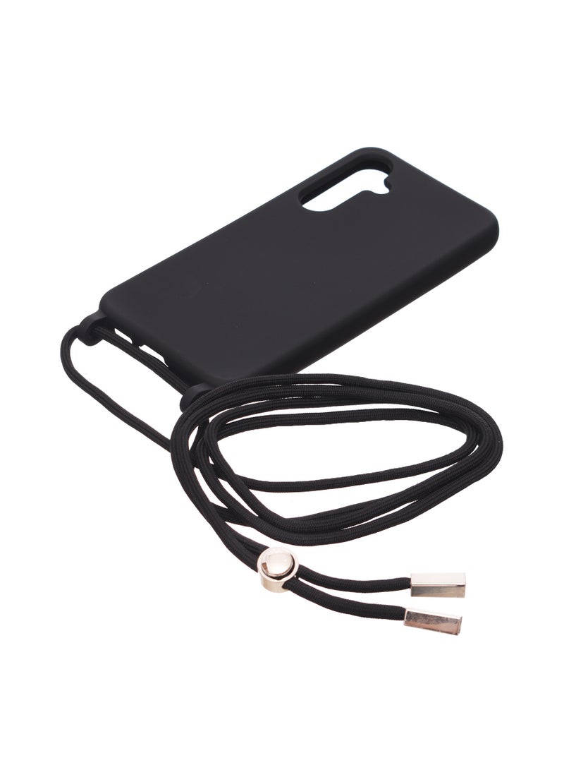 Silicone Back Phone Protection Cover With Fabric Strap And Safety Edges For Samsung Galaxy S23 FE - Black  - Image 1
