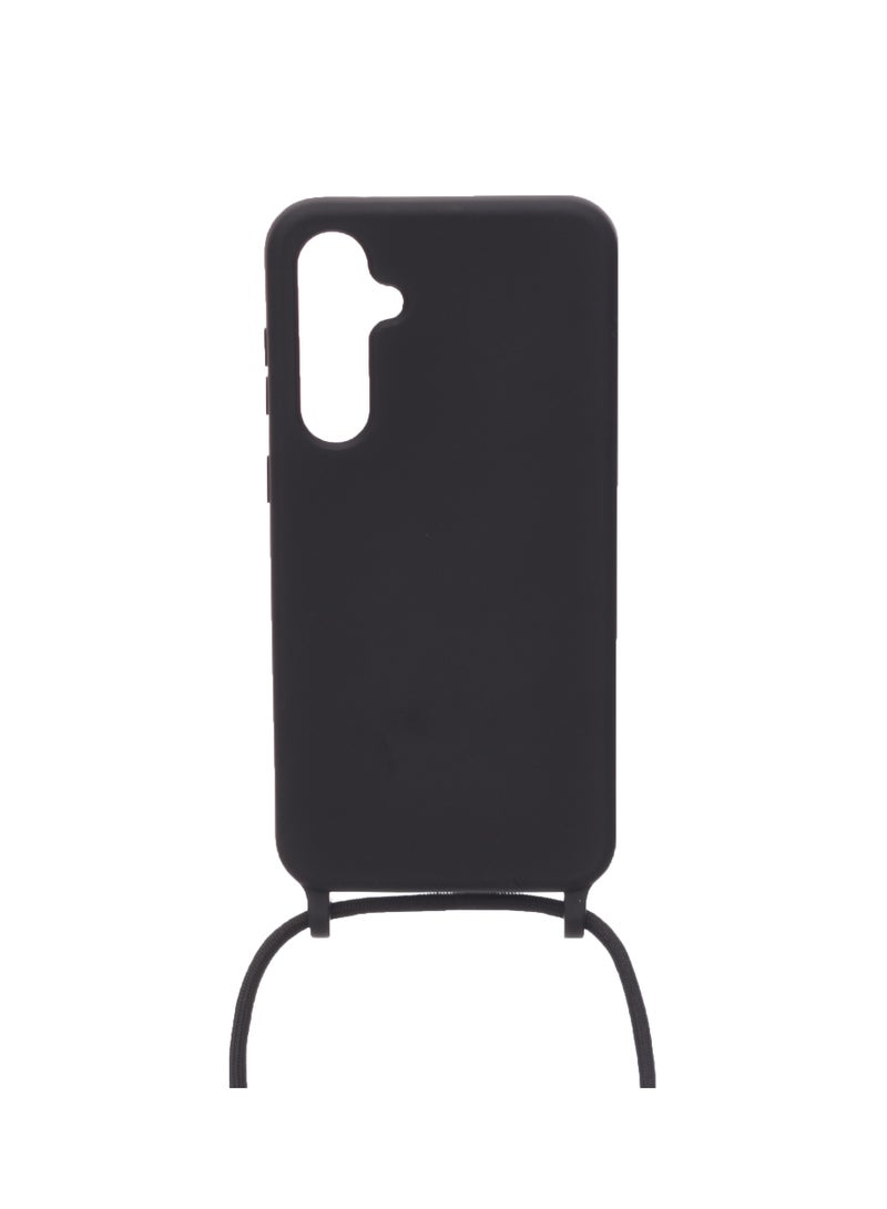 Silicone Back Phone Protection Cover With Fabric Strap And Safety Edges For Samsung Galaxy S23 FE - Black  - Image 2