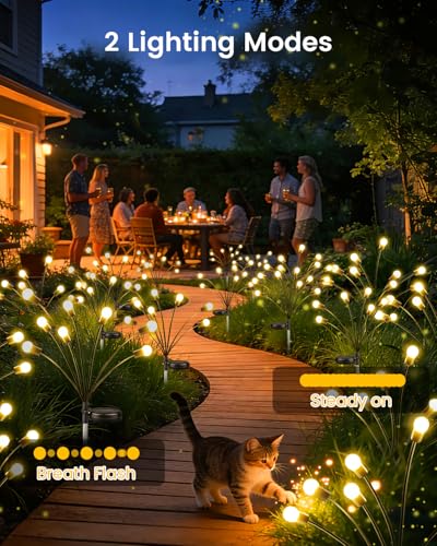 OZS 6 Pack Total 48 LED Solar Garden Lights Fairy Outdoor Solar Firefly Lights Outdoor Sway by Wind Waterproof for Garden Patio Pathway Fairy Decoration Warm White - Image 3