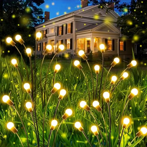 OZS 6 Pack Total 48 LED Solar Garden Lights Fairy Outdoor Solar Firefly Lights Outdoor Sway by Wind Waterproof for Garden Patio Pathway Fairy Decoration Warm White - Image 1