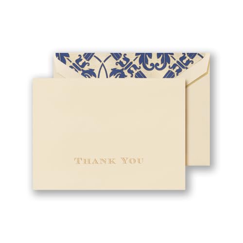 Crane Co Crane & Co. Gold Hand Engraved Regency Thank You Note - Pack of 10 (CT1265),Ecruwhite - Image 3