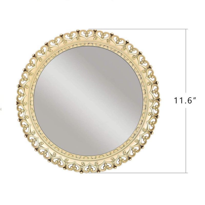 Yash YANIZU Decorative Mirror Tray, Round Hollowed Out Design, Organizer for Makeup, Jewelry, Perfume, Vintage Display and Serving Tray for Dresser, Counter and Coffee Table, 12inchesX 12inches, Gold - Image 5