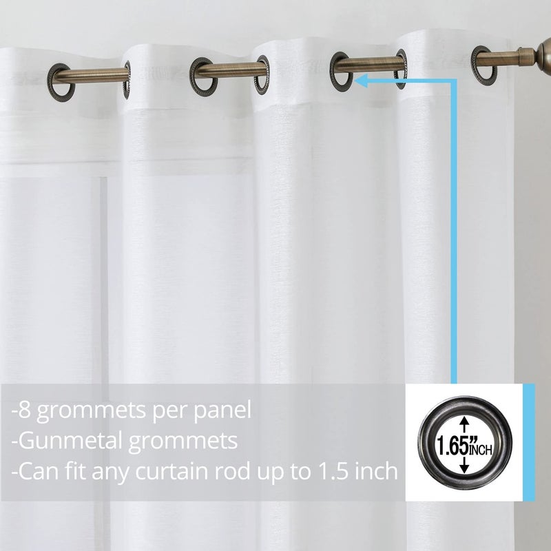 HLC.ME 2 Piece Semi Sheer Voile Light Filtering Window Curtain Grommet Panels for Bedroom, Living Room & Dining Room - White - 54 W x 132 inch Long - Image 2