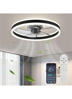 Arabest Low Profile 20 Ceiling Fan with Light, Flush Mount, 6 Speeds, Dimmable LED, Remote Control, Quiet DC Motor, for Bedroom and Living Room, Black Color  - Image 1