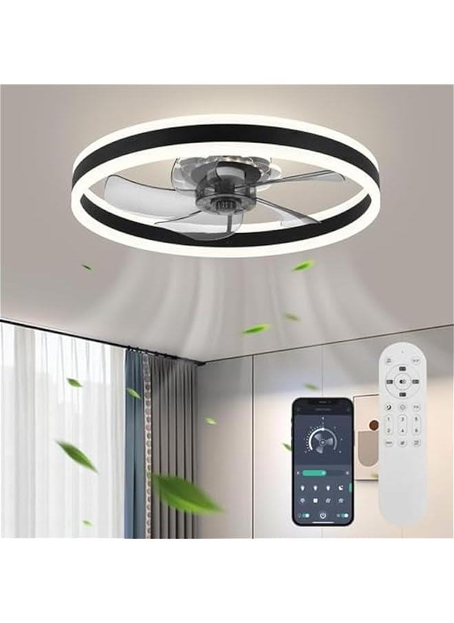 Arabest Low Profile 20 Ceiling Fan with Light, Flush Mount, 6 Speeds, Dimmable LED, Remote Control, Quiet DC Motor, for Bedroom and Living Room, Black Color  - Image 1