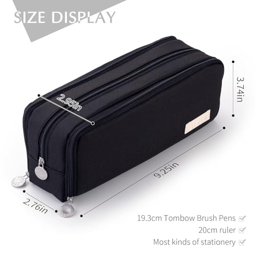 SGMVK Pencil Case Large Pencil Cases for Girls Boys Big Capacity Pencil Pouch with 3 Compartments School Stationary Kids College Students Office Aesthetic Pencil Pouch Teenage Adults (Black) - Image 2