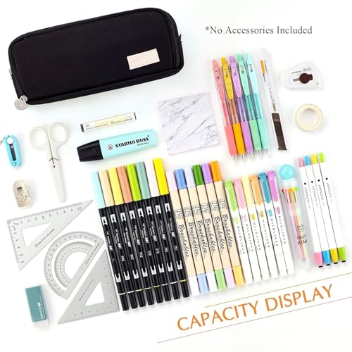 SGMVK Pencil Case Large Pencil Cases for Girls Boys Big Capacity Pencil Pouch with 3 Compartments School Stationary Kids College Students Office Aesthetic Pencil Pouch Teenage Adults (Black) - Image 3